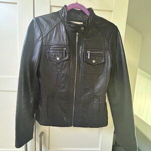 Michael Kors Black Leather Jacket Size Small